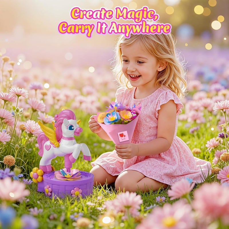 Zmpolir Craft Kits, Press-to-Create Flower Maker, Unicorn Toys for Girl Age 3-12, Fabric Flower Bouquets Toy, Kids DIY Arts and Crafts, Unique Christmas Birthday Gifts for 3 4 5 6 7 8 9 10 11 12 Year Old Girl - Image 5